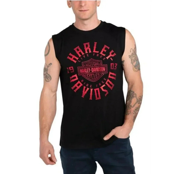 Harley Davidson Motor Cycles Mens HD Keen Glow Muscle Tee Black Size Medium - Picture 1 of 8